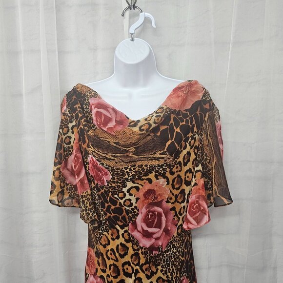 Vintage Patra Dress Brown Pink Leopard Snakeskin Floral Retro Whimsigoth 8 - Picture 2 of 12